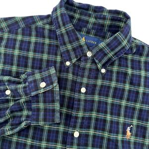 Ralph Lauren Classic Fit Plaid Button Down Shirt Men's Size L Blue Green